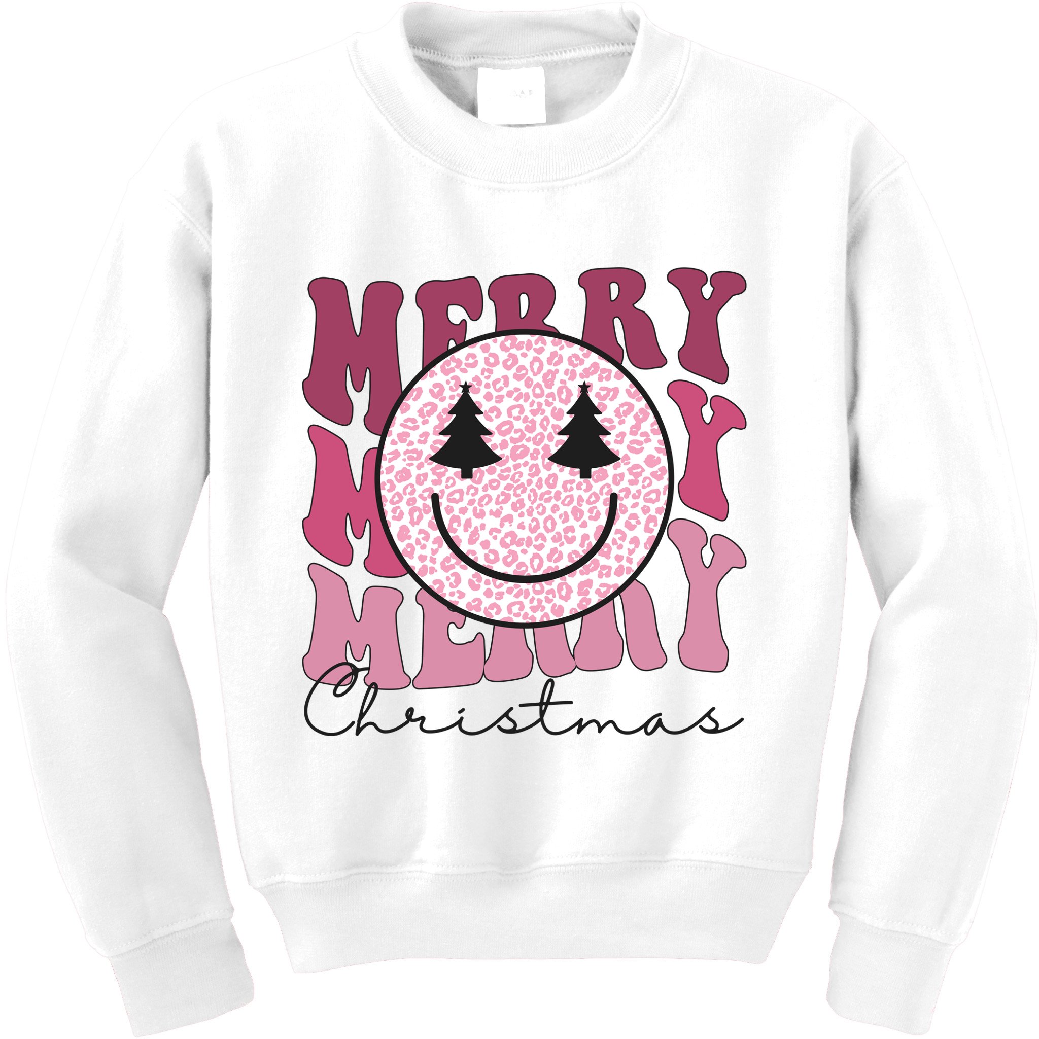 Merry Christmas Retro Leopard Smile Kids Sweatshirt