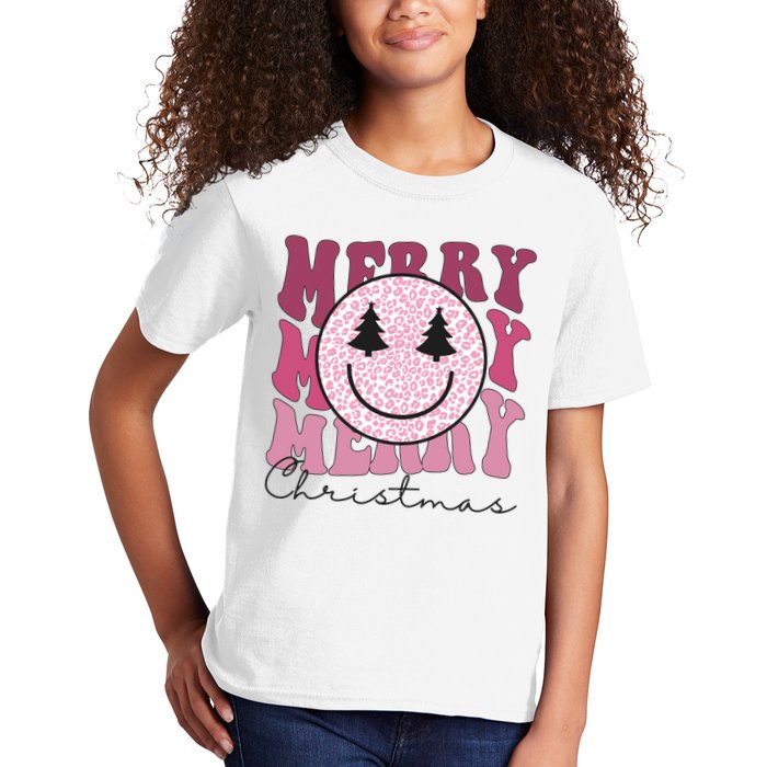 Merry Christmas Retro Leopard Smile Kids T-Shirt