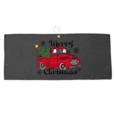 Merry Christmas Red Truck Vintage Holiday Truck With Tree Large Microfiber Waffle Golf Towel