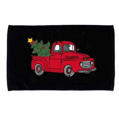 Merry Christmas Red Truck Vintage Holiday Truck With Tree Microfiber Hand Towel