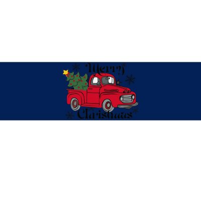 Merry Christmas Red Truck Vintage Holiday Truck With Tree Bumper Sticker