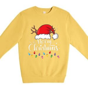 Merry Christmas Red Santa Hat Reindeer Xmas Family Premium Crewneck Sweatshirt