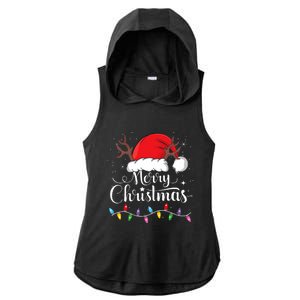 Merry Christmas Red Santa Hat Reindeer Xmas Family Ladies PosiCharge Tri-Blend Wicking Draft Hoodie Tank