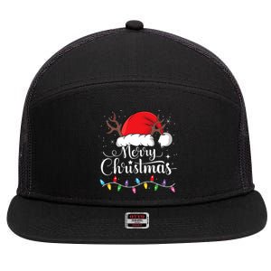 Merry Christmas Red Santa Hat Reindeer Xmas Family 7 Panel Mesh Trucker Snapback Hat