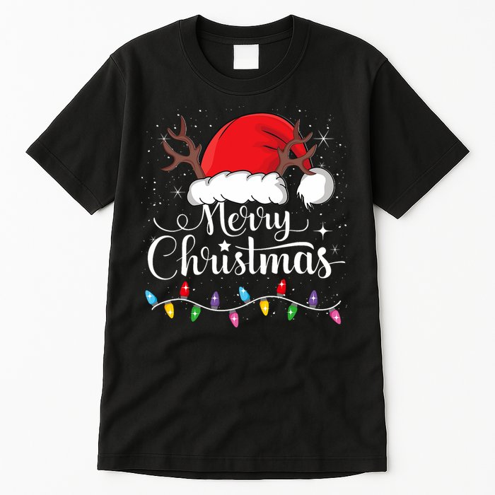 Merry Christmas Red Santa Hat Reindeer Xmas Family Tall T-Shirt