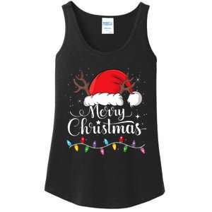 Merry Christmas Red Santa Hat Reindeer Xmas Family Ladies Essential Tank