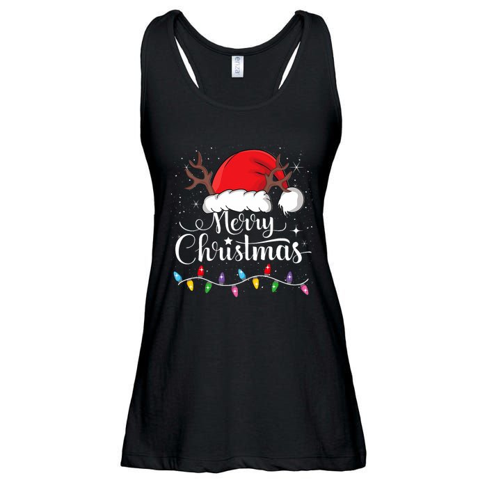 Merry Christmas Red Santa Hat Reindeer Xmas Family Ladies Essential Flowy Tank