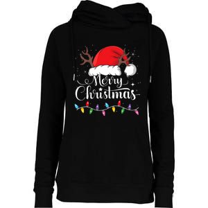 Merry Christmas Red Santa Hat Reindeer Xmas Family Womens Funnel Neck Pullover Hood