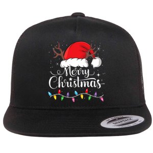 Merry Christmas Red Santa Hat Reindeer Xmas Family Flat Bill Trucker Hat