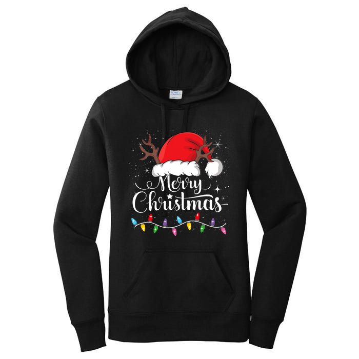 Merry Christmas Red Santa Hat Reindeer Xmas Family Women's Pullover Hoodie