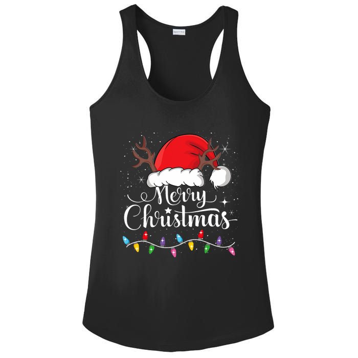 Merry Christmas Red Santa Hat Reindeer Xmas Family Ladies PosiCharge Competitor Racerback Tank