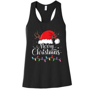 Merry Christmas Red Santa Hat Reindeer Xmas Family Women's Racerback Tank