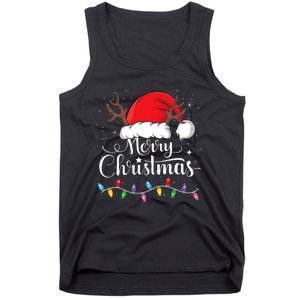 Merry Christmas Red Santa Hat Reindeer Xmas Family Tank Top