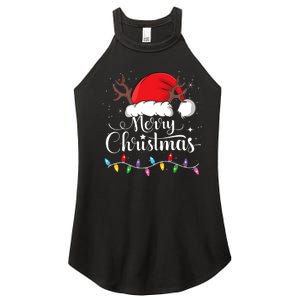 Merry Christmas Red Santa Hat Reindeer Xmas Family Women's Perfect Tri Rocker Tank