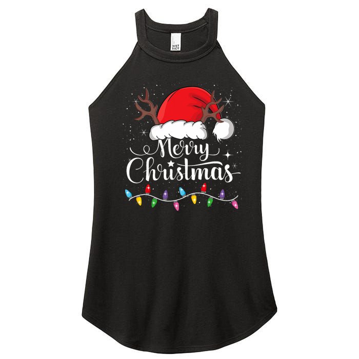 Merry Christmas Red Santa Hat Reindeer Xmas Family Women's Perfect Tri Rocker Tank