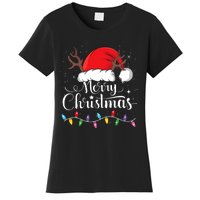 Merry Christmas Red Santa Hat Reindeer Xmas Family Women's T-Shirt