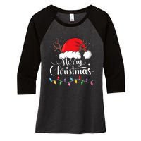 Merry Christmas Red Santa Hat Reindeer Xmas Family Women's Tri-Blend 3/4-Sleeve Raglan Shirt