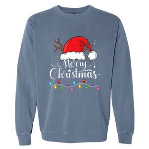 Merry Christmas Red Santa Hat Reindeer Xmas Family Garment-Dyed Sweatshirt