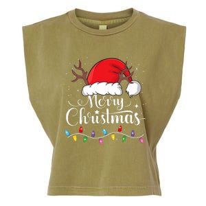 Merry Christmas Red Santa Hat Reindeer Xmas Family Garment-Dyed Women's Muscle Tee