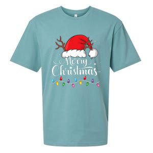 Merry Christmas Red Santa Hat Reindeer Xmas Family Sueded Cloud Jersey T-Shirt