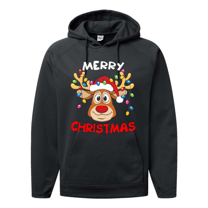 Merry Christmas Reindeer Xmas Family Performance Fleece Hoodie