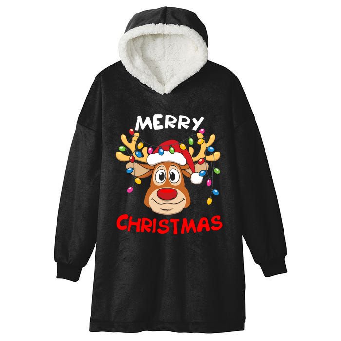 Merry Christmas Reindeer Xmas Family Hooded Wearable Blanket