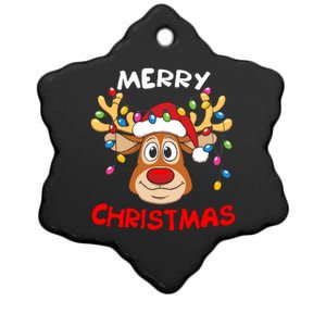 Merry Christmas Reindeer Xmas Family Ceramic Star Ornament