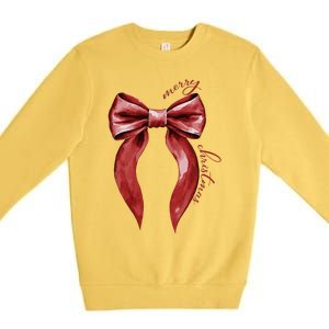 Merry Christmas Red Coquette Bow Merry And Bright Premium Crewneck Sweatshirt