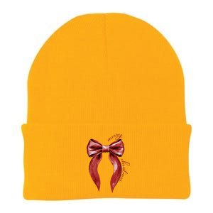 Merry Christmas Red Coquette Bow Merry And Bright Knit Cap Winter Beanie