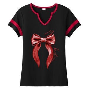 Merry Christmas Red Coquette Bow Merry And Bright Ladies Halftime Notch Neck Tee