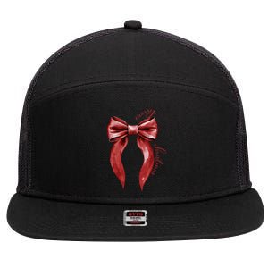 Merry Christmas Red Coquette Bow Merry And Bright 7 Panel Mesh Trucker Snapback Hat