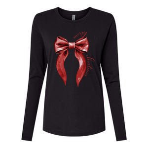 Merry Christmas Red Coquette Bow Merry And Bright Womens Cotton Relaxed Long Sleeve T-Shirt