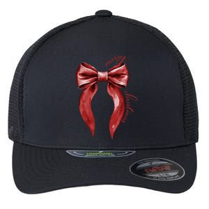 Merry Christmas Red Coquette Bow Merry And Bright Flexfit Unipanel Trucker Cap