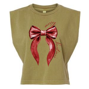 Merry Christmas Red Coquette Bow Merry And Bright Garment-Dyed Women's Muscle Tee