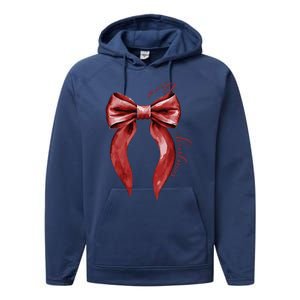 Merry Christmas Red Coquette Bow Merry And Bright Performance Fleece Hoodie