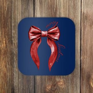 Merry Christmas Red Coquette Bow Merry And Bright Coaster