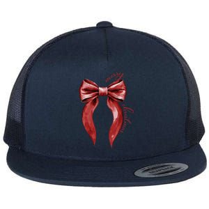 Merry Christmas Red Coquette Bow Merry And Bright Flat Bill Trucker Hat