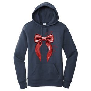 Merry Christmas Red Coquette Bow Merry And Bright Women's Pullover Hoodie