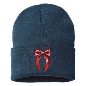 Merry Christmas Red Coquette Bow Merry And Bright Sustainable Knit Beanie