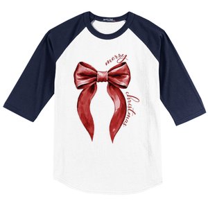 Merry Christmas Red Coquette Bow Merry And Bright Baseball Sleeve Shirt