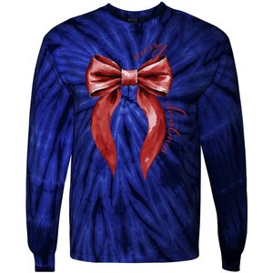 Merry Christmas Red Coquette Bow Merry And Bright Tie-Dye Long Sleeve Shirt