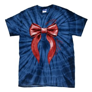 Merry Christmas Red Coquette Bow Merry And Bright Tie-Dye T-Shirt