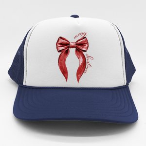 Merry Christmas Red Coquette Bow Merry And Bright Trucker Hat