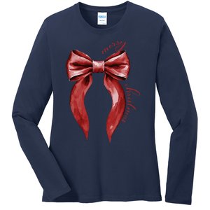 Merry Christmas Red Coquette Bow Merry And Bright Ladies Long Sleeve Shirt