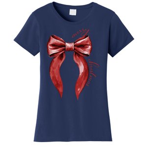 Merry Christmas Red Coquette Bow Merry And Bright Women's T-Shirt