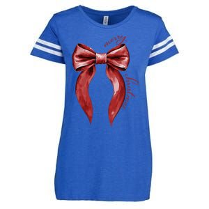 Merry Christmas Red Coquette Bow Merry And Bright Enza Ladies Jersey Football T-Shirt