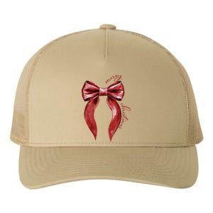 Merry Christmas Red Coquette Bow Merry And Bright Yupoong Adult 5-Panel Trucker Hat