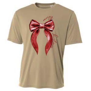 Merry Christmas Red Coquette Bow Merry And Bright Cooling Performance Crew T-Shirt