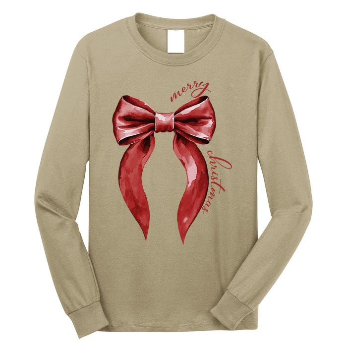 Merry Christmas Red Coquette Bow Merry And Bright Long Sleeve Shirt