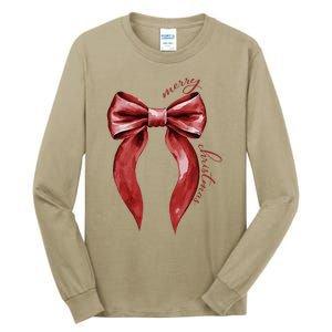 Merry Christmas Red Coquette Bow Merry And Bright Tall Long Sleeve T-Shirt